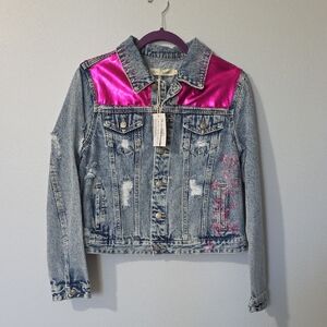 Grace And Emma Denim Jacket with Pink Accents.